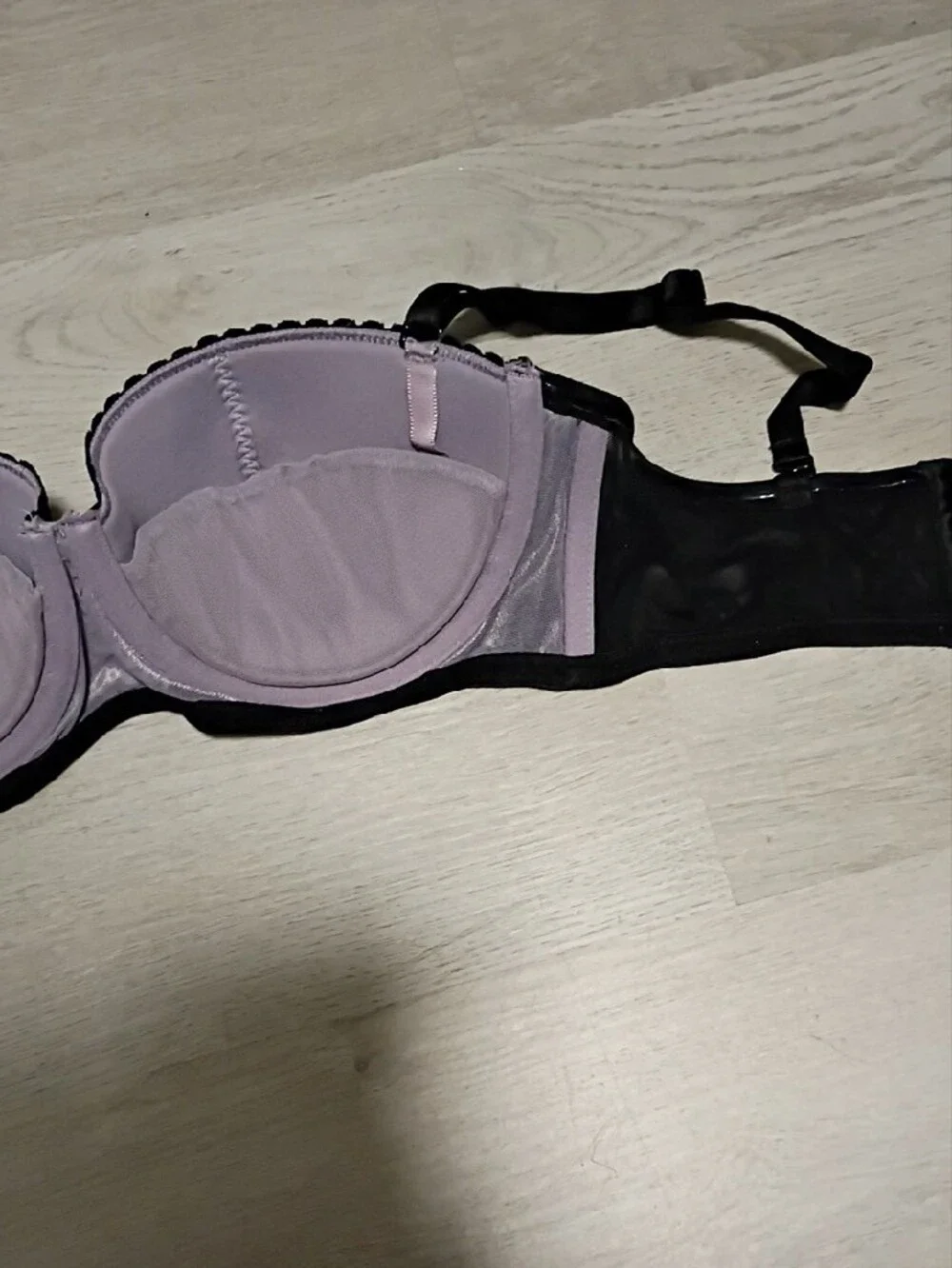 Adore Me Black Lace Balconette Bra with Lavender Lining